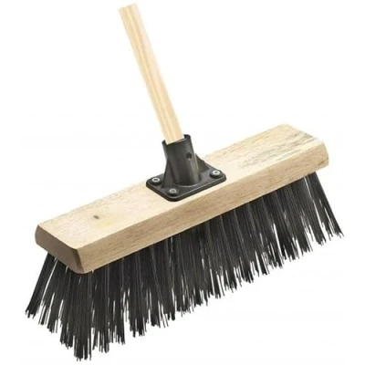 Image of 13&quot; Stiff PVC Birstles Broom Head with Handle Wooden Outdoor Garden Yard Cleaning Sweeping Brush