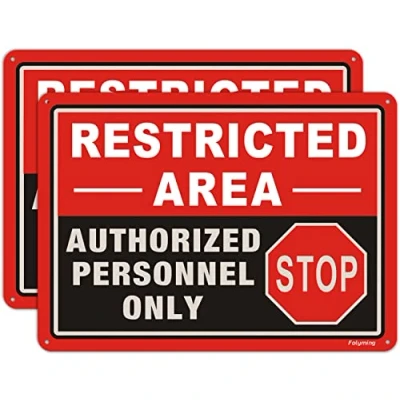 Image of 2 Pack Restricted Area Sign Authorized Personnel Only 10 x 7 Inches Stop Do Not Enter Metal Reflective Rust Aluminum Weatherproof Fade Resistant UV Protected Easy Mounting Indoor Outdoor Use