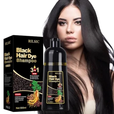 Image of Hair Dye Shampoo 3 in 1, Herbal Instant Color for Women Men Colour Grey Coverage, Black Coloring Minutes(500ML) (Black)