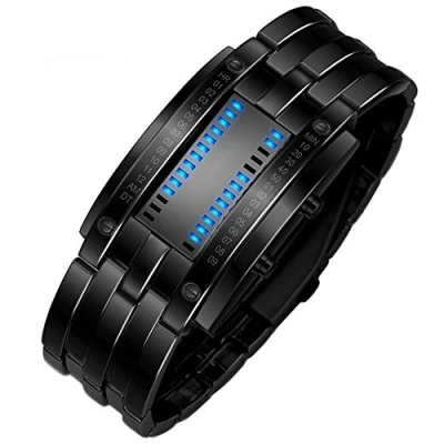 Image of TONSHEN Mens Binary Cool Digital Watches Black Stainless Steel Unique Matrix Blue LED Classic Fashion Creative Waterproof Wrist (Men)
