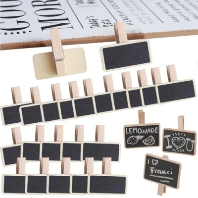 Image of RXKFIGX 50 Pieces Mini Blackboard Clips Wooden Small Chalkboard Rectangle Memo Kitchen Notes Chalk Boards Photo Display