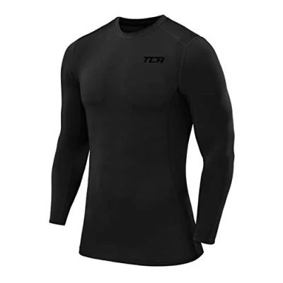 Image of TCA Boys Pro Performance Compression Shirt Long Sleeve Top Tops for Base Layers Black Stealth, 6 8 Years