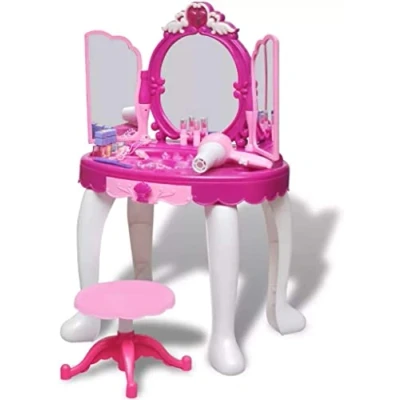 Image of Trendi®Girls Pink Glamour/Musical Dressing Table Vanity/Light Mirror Play Set Toy/Glamour Make Up Desk With Stool/XMAS Gift