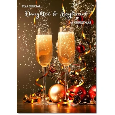 Image of doodlecards Daughter and Boyfriend Christmas Card Champagne Large A4 Size for &amp; with Plain Envelope