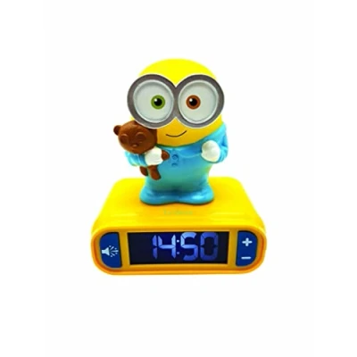 Image of LEXIBOOK Digital Alarm Night Light Snooze Function Minions Sound Effects Luminous Clock with Bob, Yellow/Blue
