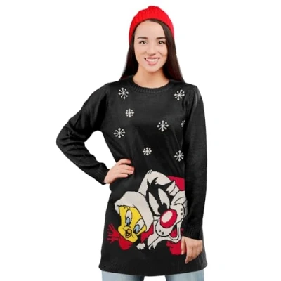 Image of United Labels Looney Tunes Women&#039;s Knitted Dress New Year&#039;s Eve and Tweety Christmas Winter black, XL