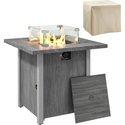 Image of Outsunny Gas Fire Pit Table with 40, 000 BTU Burner, Cover Dark Grey
