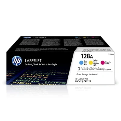 Image of HP 128A Cyan/Magenta/Yellow Laserjet Toner Cartridges (Pack of 3) CF371AM