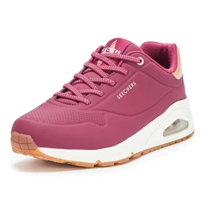 Image of Skechers Women&#039;s Uno Shimmer Away Sneaker, Red (Burgundy), 7.5 UK Wide