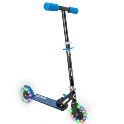 Image of EVO Childrens Light Up Inline Scooter Kids Push 2 Wheeled With Adjustable Handle Height Easy Foldable Kids&#039; For Boys And Girls Kick Age 5 12