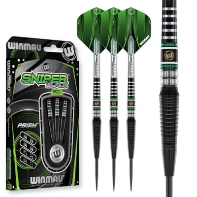 Image of WINMAU Darts Sniper Black 23g 90% Professional Tungsten Set with Dart Flights and Stems (Shafts)