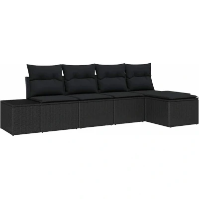 Image of vidaXL 5 Piece Garden Sofa Set with Cushions Black Poly Rattan