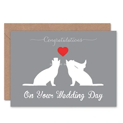 Image of Wee Blue Coo Wedding Day Animal Silhouette Love Two Cats Heart Gift Sealed Greeting Card Plus Envelope Blank inside