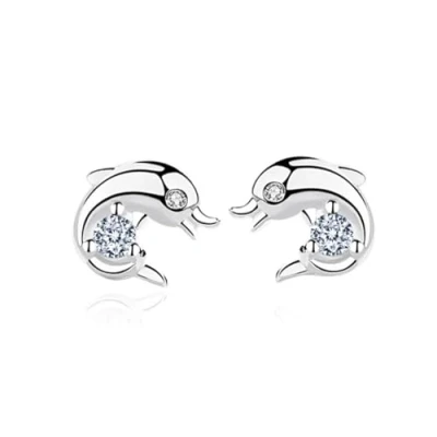 Image of baobei Silver earrings for women, girl earrings, Sterling dolphin clear Zircons cute stud, stud (clear earrings)