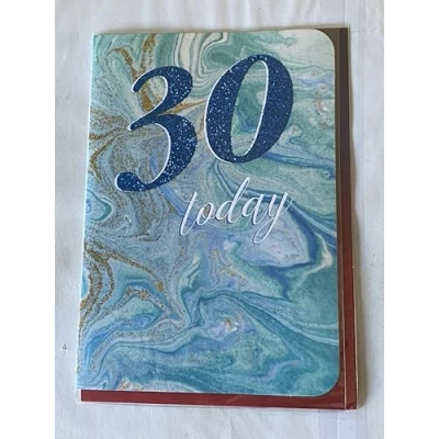 Image of Mens Male Age 30 30th Thirty Thirtieth Today Birthday Card Green/Gold/Blue/White Words Glitter Detail(OTB17471)