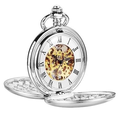 Image of ShoppeWatch Men’s Pocket Watch and Chain Vintage Hand Wind Mechanical Movement Classic 1920s Steampunk Railroad Pocketwatch PW20