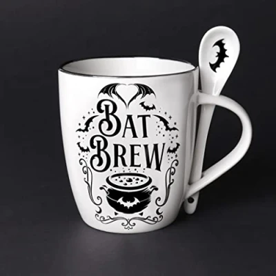 Image of Alchemy Bat Brew Mug &amp; Spoon Set White 13x14cm