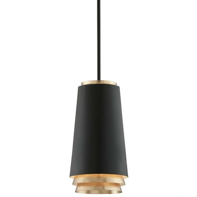 Image of Fahrenheit 1 Light Pendant Textured Black Withgold Leaf