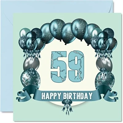 Image of Fun 59th Birthday Cards for Men Balloons Happy Card Dad Cousin Auntie Nanny Friend Grandad Uncle Mum Grandma, 145mm x Greeting Cards,