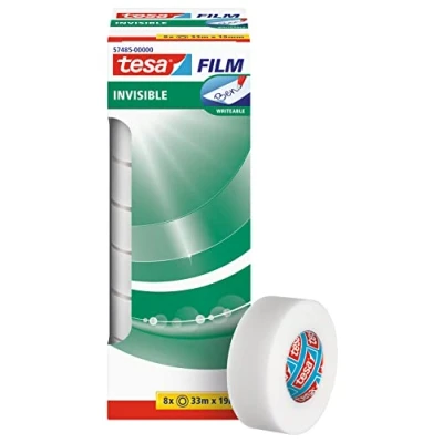 Image of tesa Invisible Matte Adhesive Tape, ageing Resistant and Tear Resistant, 33 m x 19 mm, Pack of 8, Transparent, m: mm