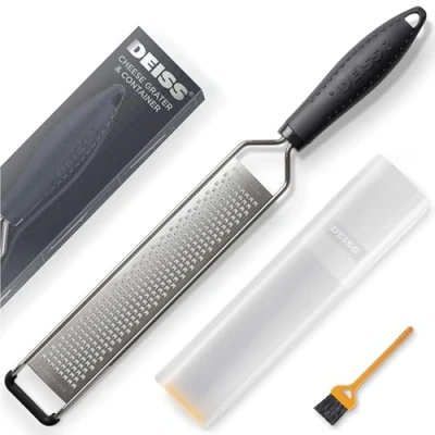 Image of Deiss LUX Fine Grater &amp; Lemon Zester, Parmesan Cheese Handheld Spices, Citrus Fruits, Hard Cheeses, Garlic, Chocolate, Nuts, Ginger Vegetable Shredder Stainless Steel