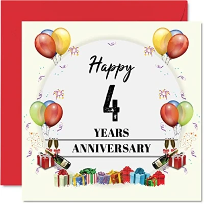 Image of Fruit or Flowers Anniversary Card for Husband Wife Party Happy 4th Wedding Partner, 145mm x Greeting Cards Fourth Anniversaries