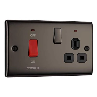 Image of BG Electrical NBN70B 01 Double Pole Cooker Control Unit with Single Socket and Power Indicator, 45 Amp, Black Nickel