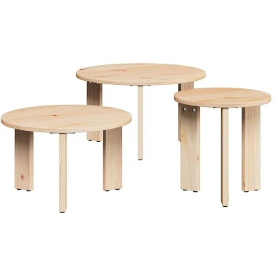 Image of Coffee Table 3 pcs Natural Solid pine wood Vidaxl