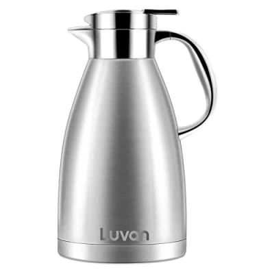 Image of Luvan 1.8 litre 18/10 Food grade Stainless Steel Thermal Carafe/Double Walled Vacuum Insulated Coffee Pot with Press Button Top,12+ Hrs Heat&amp;24+ Cold Retention,Lab Tested,for Coffee,Tea, (1.8L)
