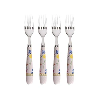 Image of Maxwell &amp; Williams HV0068 Teas C&#039;s Cake Forks/Dessert Forks with Contessa Design, Porcelain, Rose Pink, 16 cm, Set of 4