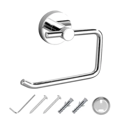 Image of JASSFERRY C Round Wall Mounted Toilet Roll Holder Chrome Loo Paper Holders Bath Towel Storage Mount Stand for Bathroom