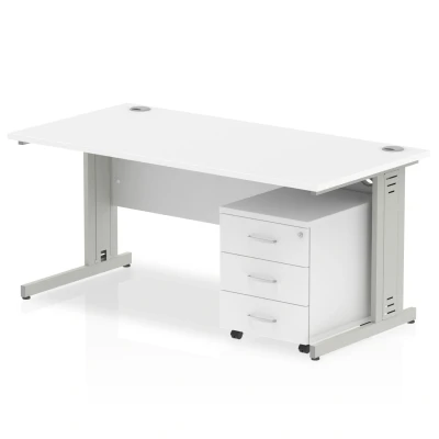 Image of Impulse 1800x800 Desk White Top Silver Cable Managed Leg + Mobile Ped