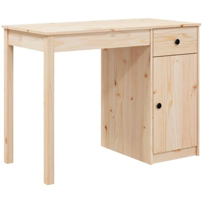 Image of vidaXL Desk Stylish and Versatile Office with Storage, 100x50x75 cm made of Solid Pinewood Practical Drawer Cabinet Design Spacious Desktop for work or study