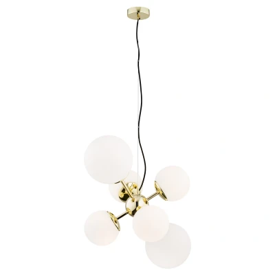 Image of Satelite Globe Pendant Ceiling 6 Light Opal, Brass Steel