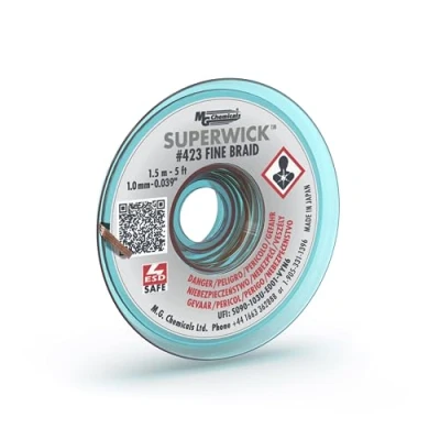 Image of MG Chemicals Desoldering Braid #1 Fine Super Wick with RMA Flux, 5&#039; Length x 0.025&quot; Width , White