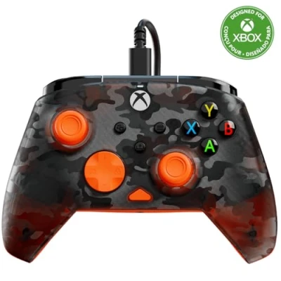Image of Turtle Beach Rematch Core Ghost Black Camo/Orange Wired Gaming Controller Licensed for Xbox Series X and S, One Windows PCs Audio Controls, Rumble Motors Impulse Triggers, 8ft Cable