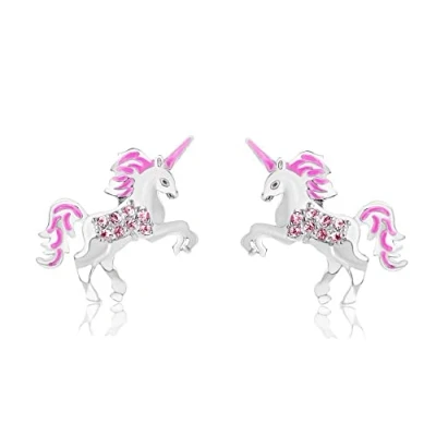 Image of Kaguyo Silver earrings For women, 925 Sterling Amethyst pink multi Zirconia unicorn stud Women Girls, birthday Gift (pink)