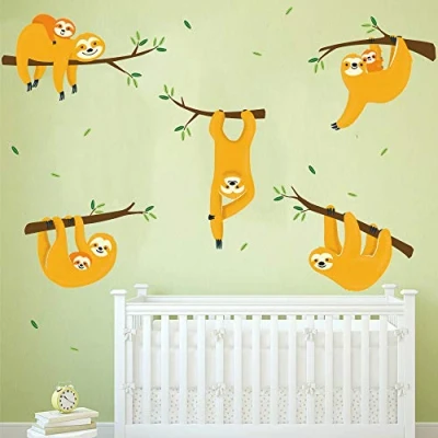Image of ufengke Sloths Wall Stickers Tree Branch Art Decals Decor Nursery for Kids Bedroom