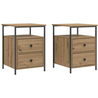 Image of vidaXL Artisan Oak Nightstand Set Modern Bedside Cabinet Engineered Wood Table with Metal Legs Living Room/Bedroom Furniture 44x45x60 cm