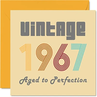 Image of 57th Birthday Cards for Men Women Vintage 1967 Aged To Perfection 57 Card Funny Her Him, 145mm x Best Friend Greeting Mum Dad Grandad Grandpa Grandma Nanny