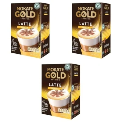Image of Premium Instant Coffee Sachets Irresistible Flavour Low Fat Individually Wrapped Vegetarian with Mug (3 Pack, Gold Latte)