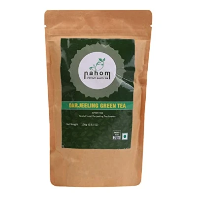 Image of NAHOM Darjeeling Green Tea Loose Leaf Natural &amp; Pure Leaves with Rich Anti oxidants Detox Just Brew as Hot or Iced 3.53oz 100g Pouch