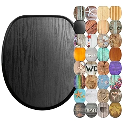 Image of Sanilo Soft Close Toilet Seat, Wide Choice of Wooden Seats, Stable Hinges, Easy to Mount (Black Wood)