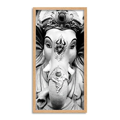 Image of Wee Blue Coo Ganesha Hindu Elephant God Long Panel Framed Wall Art Print