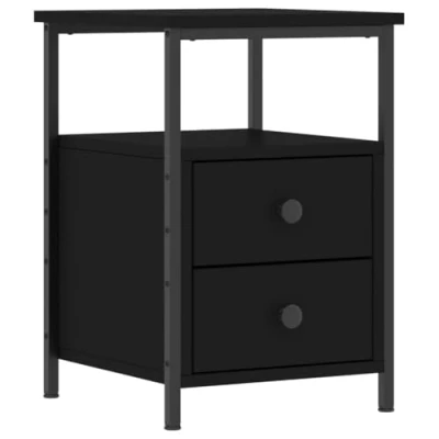 Image of vidaXL Black Bedside Cabinet Engineered Wood Industrial Style Side Table with Adjustable Feet Ideal for Bedroom, Living Room, Lounge Area