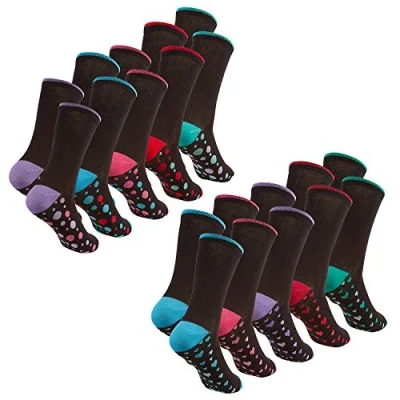 Image of COTTONIQUE Ladies Cotton Rich Socks with Coloured Toes &amp; Heels 4 8