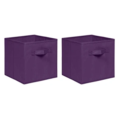 Image of NICEME Foldable Storage Boxes,Non Woven Fabric Box Set of 2,Storage Drawers for Cube Unit,26.5x26.5x28 cm (Strip Grip,Dark Purple)