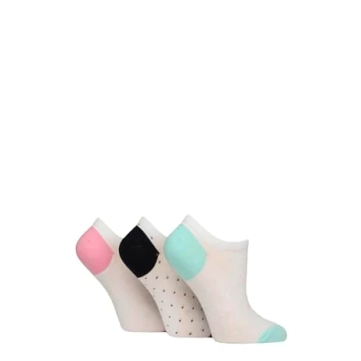 Image of Women&#039;s 3 Pair Pringle Plain and Patterned Cotton Trainer Socks White Spot / Mint 4 8