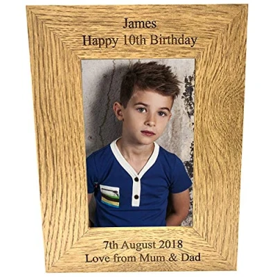 Image of ukgiftstoreonline Personalised Oak Finish Portrait Photo Frame Glass Front Any Engraving Customised Gift (4 x 6)