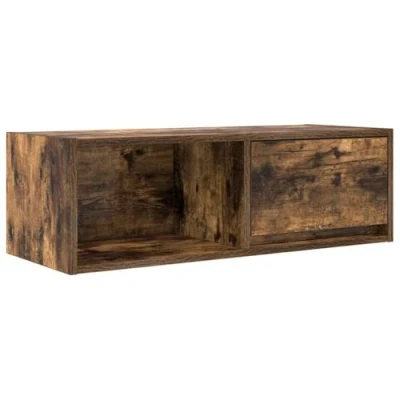 Image of vidaXL TV Cabinet Smoked Oak, Engineered Wood, Wall Mounted, 80x31x25.5 cm, Ideal for Living Room or Lounge, Durable Moisture Resistant Surface, Ample Storage with Drawer and Shelf
